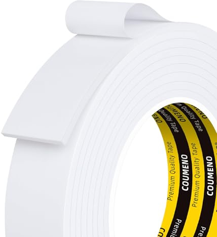COUMENO White Foam Tape, 45mm x 3m, Weather Stripping for Doors & Windows | 3mm Thick Single-Sided EVA Sealing Sponge Strip, Soundproof & Heat Insulation Foam Pads, Draft Blocking & Gap Filling.
