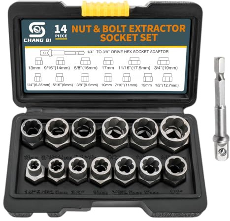 CHANG QI 14-teiliges Schlagschrauben- und Mutternentferner-Set, Schraubenmuttern, Ausdreher-Set mit solider Aufbewahrungsbox, abisolierter Radmutterentferner, Extraktionsset zum Entfernen