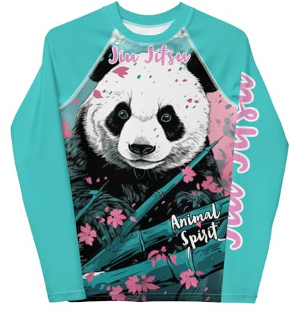 Youth Girls No Gi Jiu Jitsu Rash Guard - Panda Design, BJJ, MMA, Martial Arts White