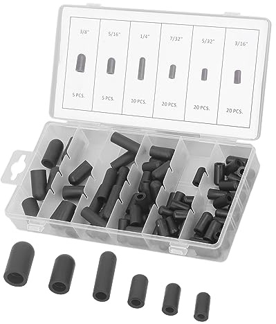 OVAQUIXI Kit d'Assortiment de Bouchons de Chapeau sous Vide, 80 Pièces, Caoutchouc, Résistant aux Hautes Températures, Noir, 5/32in à 3/8in, avec Boîte de Rangement