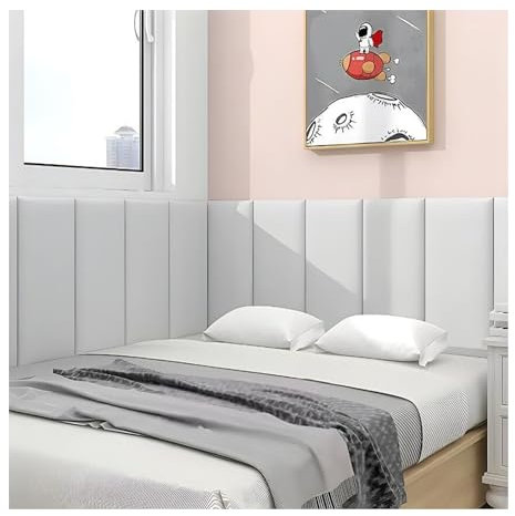 Gepolstertes Kopfteil aus grauem Leder, selbstklebend, Wandmontage, Rückwand für Schlafzimmer, Dojo, Spielzimmer, 3D-Anti-Kollisionspolsterung (180 x 50 cm)