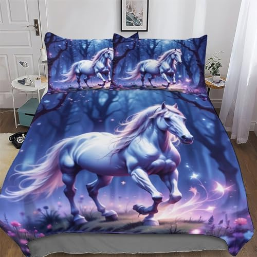 Horse 3D Duvet Cover Set Easy Care Quilt Covers With Pillowcases Poly Cotton Soft Bedding Sets 2PCs Set, for Kids Youth Adult Bed Linen Comforter Cover Single (135x200cm)