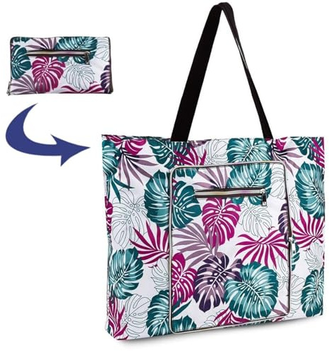 Rayson Rayon Borsa Mare da Donna Grande Pieghevole con Cerniera 53.3x10x43 cm Borse da Spiaggia 19.7 Litri Tote Shopper Bag per Beach Vacanza Piscina Viaggio(Foglie di banano A)