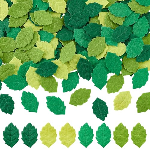 MAYJOYDIY 200Pcs 4 Colori Foglie Forma Feltro Appliques Verde Artigianato Tessuto Decorazione Pianta Simulata per Cucito Progetto Abbigliamento Partito