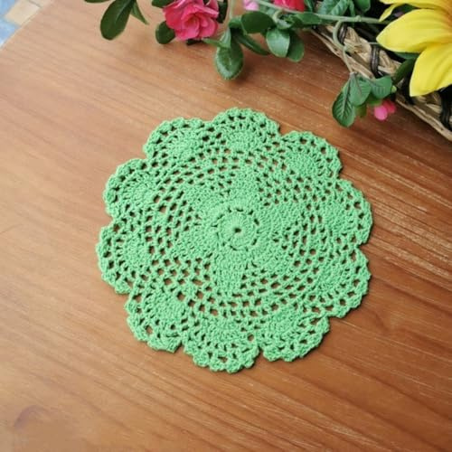 Anevous 2 Stück Gestickte Tischsets, 20 cm Vintage Häkel Spitze Deckchen, Rund Baumwolle Handgemacht Tischmatte, Tischläufer Untersetzer für Küche Esszimmer Dekoration,Grün