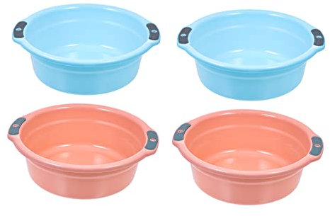 Cabilock 4pcs Thick Kitchen Cleaning Basin Medium Size Double Handles Hanging Household Washbasin for Vegetables Washing and Face Cleaning Random Color