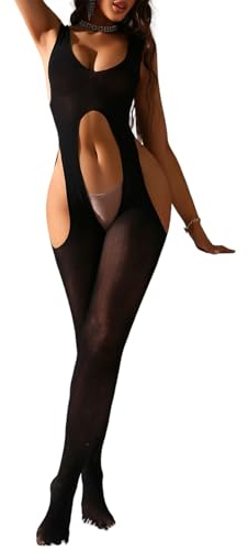 NewBull - Bodystocking sexy da donna, lingerie trasparente, in maglia elastica, senza maniche, senza cuciture, con apertura a rete, per intimo seducente, abito da notte, per clubwear e ballo