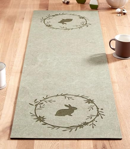 Dekoleidenschaft Tischläufer Osterkranz aus Filz, grün, 40x140 cm, Tischband, Mitteldecke