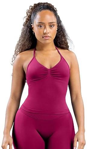 TRYTO Impact Longline Träger-Top für Damen, Neckholder-Top, Workout, Kompression, Fitnessstudio, Fitness, Beere, Klein