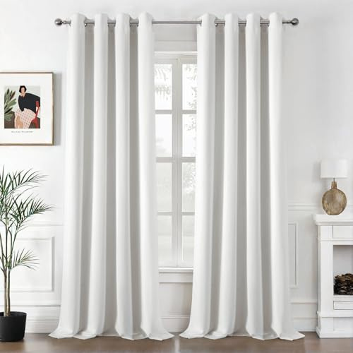 MIULEE Verdunklungsvorhänge Thermo Blickdicht Ösen 2er Set 140x300cm Weiß | Blickdichter Thermostoff für Wohnzimmer und Schlafzimmer, hilft Licht, Hitze und Kälte zu reduzieren.