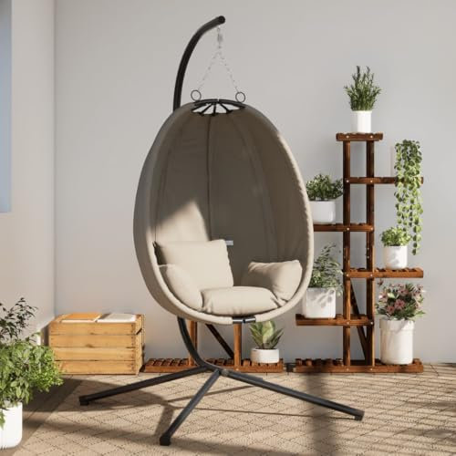 Xichuzi Hängesessel Ei-Design mit Ständer Beige Stoff und Stahl, Garten Möbel, Hängesessel Outdoor, Jugendzimmer, Hängestuhl, Hanging Chair, Liebesschaukeln, Hängeschaukel Outdoor - 4007401