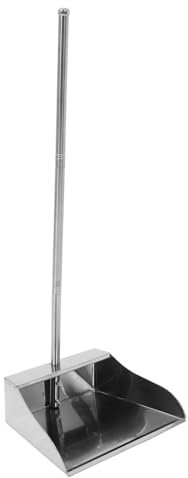 FRCOLOR Bending Garbage Long Handle Dustpan for Home Cleaning Stainless Steel Tray Thicken Trash Cleaning Tool