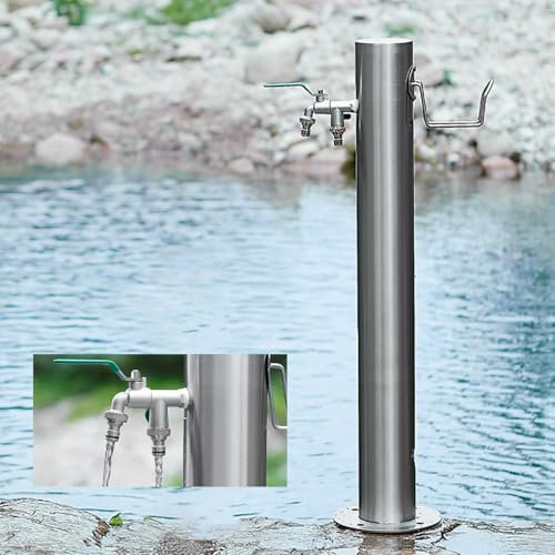 Renmlion Outdoor Faucet Vertical Garden Water Column - Stainless Steel Floor Mounted Water Tap Courtyard Water Faucet Pillar - Hydrant Water Feature Fountain for Irrigation(Height 86cm/33.9in)