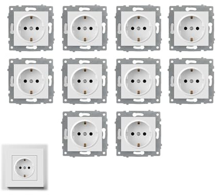 Juego de 10 enchufes Schuko, 16 A, 250 V, color blanco