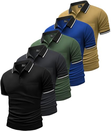 JACKETOWN 5 Pack Mens Polo Shirts Short Sleeve Lightweight Breathable Golf Polo for Adult Tennis Multipack Collared T Shirts
