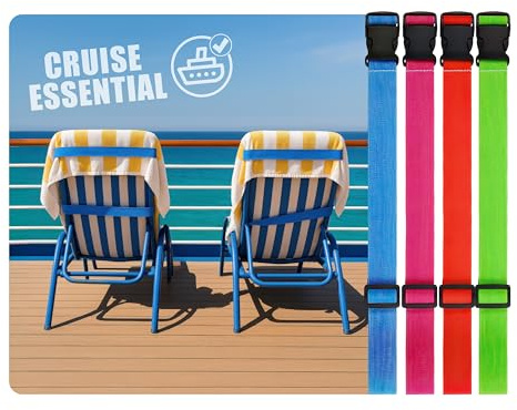 Cruise Adjustable Towel Bands [4 Pack] – Elastic Towel Straps for Sun Loungers & Deck Chairs – Towel Holder for Cruise, Pool & Beach – Stops Towels Blowing Away – Cruise Essentials