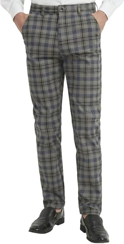 Yukirtiq Pantalon à Carreaux pour Homme Business Affaires Pantalon Décontracté Classique Slim Fit Chino Pantalons