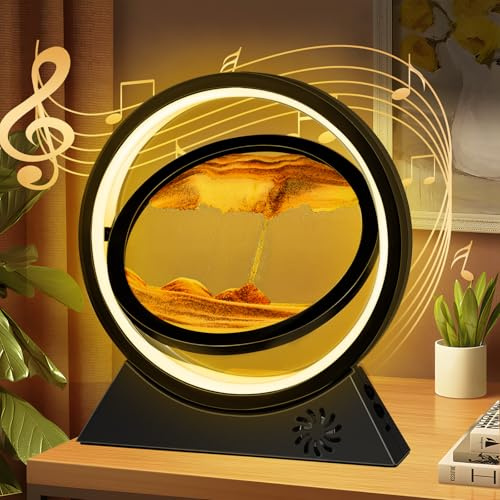 BuzzoXerex Cadre Sable Mouvant, 3D Sablier Decoratif avec Veilleuse LED Peinture de Sable Qui Coule avec Bluetooth Image de SableDynamique pour Décoration Bureau à Domicile (Noir-Orange)