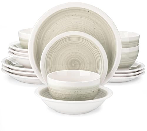ZYAYNG Service De Table en CéRamique Service de Table en grès 16/32 pièces avec Assiette à dîner/Dessert, Bol à céréales/pâtes for 4/8 Personnes, 4 Couleurs en Option for FêTe(Beige,32 pcs)