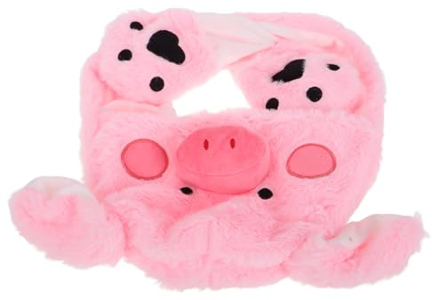 Supvox Witzige Plüsch Pig Haube mit Beweglichen Ohren Warme Wintermütze für Mädchen und Frauen für Partys und Feiertage Multifunktionale aus Mütze und Schal