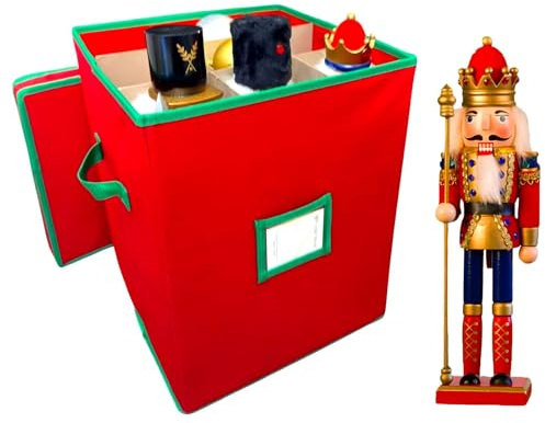 NOVAZANU Large Christmas Nutcracker Storage Container with Adjustable Dividers，16.5in Tall Xmas Ornament Storage Box Can Hold 9 Nutcracker & Figurine for Holiday Decor Storage