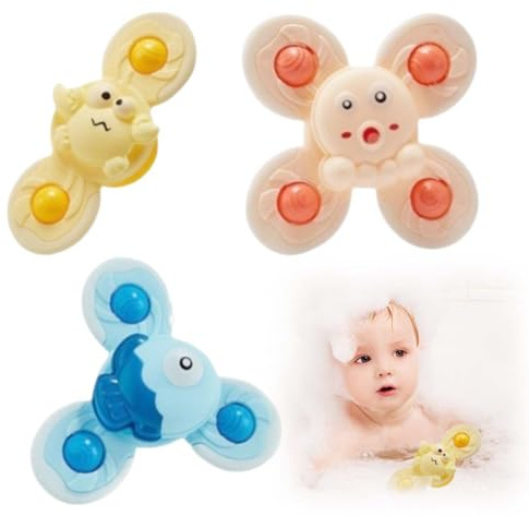 UIEXAY 3Pcs Juguetes Bebe, Juguete Giratorio, Spinner Juguetes Baño Bebe, Sensorial Giratorios Con Ventosa (Cangrejo, Pez Globo, Pulpo) Diversión Y Estimulación Sensorial Para Bebés