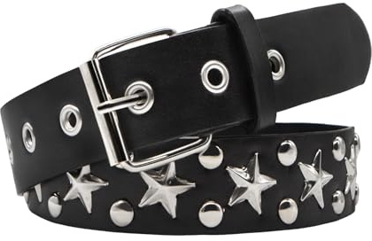 LJCZKA Star Studded Belt for Women Men,Fashion Gothic Y2k Punk Leather Belt Vintage Rock Halloween Belt for Jeans Pants (Black)