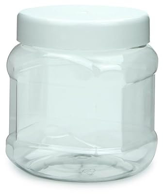 Pot plastique R-PET 500 ml transparent avec bouchon à vis blanc – Filetage 82 RTS – Pot alimentaire et cosmétique réutilisable – Vendu à l’unité ou par lot de 10 (1)