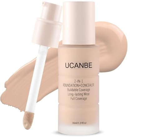 UCANBE 2-in-1 Foundation & Concealer 30ml Mattierend & Full Coverage | Wasserfestes Make-up mit Hyaluronsäure. Langanhaltende Grundierung für ölige, Mischhaut & normale Haut (05 Nude-Beige)