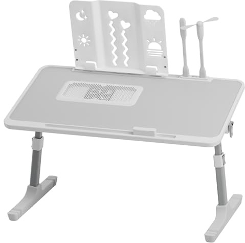 Table de Lit, Support Ordinateur Portable lit, Plateau de lit, avec éclairage et Ventilateur intégrés, fonctionnalités alimentées par USB et tiroir, idéal pour Le canapé ou Le Divan Gris L