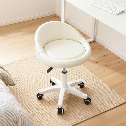 Shienfir Taburete rodante, silla giratoria ergonómica de salón de belleza con rotación de 360 grados, altura ajustable, taburete de piel sintética, asiento giratorio silencioso, silla de masaje para