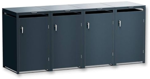 Metzler Mülltonnenbox 4er 240L aus massivem und pulverbeschichtetem Stahl in Anthrazit | Mülltonnenverkleidung für 4 Tonnen | Abfallbehälter Verkleidung | abschließbar | Müllbox | Tonnenhaus