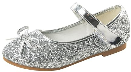 Girls Glitter Princess Heel Shoes Sandals Pumps Stiletto Shoes Sequins Princess Shoes Kids Cosplay Shoes Parties Mary Jane Wedding Shoes Ballet Shoes Carnival Dance Shoes, Silver2, 8 UK Child