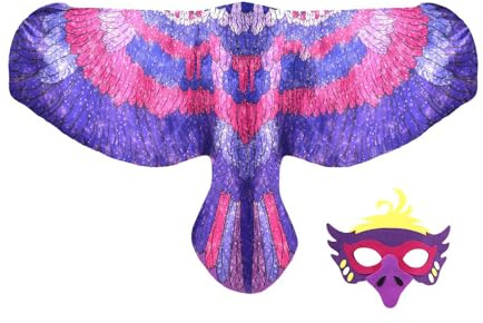 Disfraz de teatro con alas de pájaro, paquete de 2 unidades, tela de fieltro suave, correas elásticas ajustables, comodidad | diseño realista de patrón de plumas | máscara de cara de pájaro | Escuela