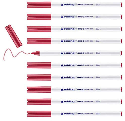 edding 4600 Textilstift - karmin-rot - 10 Stück - Rundspitze 1 mm - Textilstifte waschmaschinenfest (60 °C) zum Stoff bemalen - Stoffmalstift