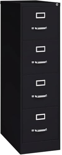 Pemberly Row 4-Drawer Metal Filing Cabinet, 26.5 Deep, Letter Width, Black Finish, Commercial Grade, Vertical Design, Lockable, Durable Steel Construction, Ball-Bearing Slides for Office or Business