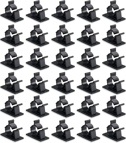 Viaky 30 Pcs Black Clips Self Adhesive Backed Nylon Wire Adjustable Cable Clips Adhesive Cable Management Drop Wire Holder