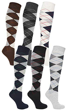6 Pairs Mens Long Hose Cotton Rich Argyle Golfing Sport Knee High Socks Size 6-11