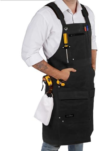 ecoZen Lifestyle Men's Carpenter Apron - Heavy Duty Waxed Canvas Workshop & Woodworking Tool - Fully Adjustable S-XXXL - Woodworking Tools - Aprons for Men