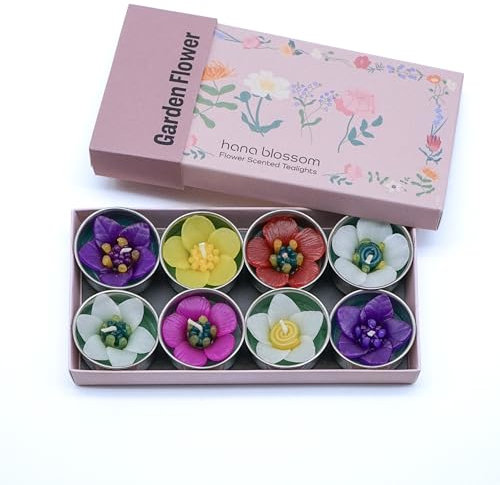 8 candele profumate fatte a mano con olio essenziale di neroli e fiori da giardino, in confezione regalo botanica