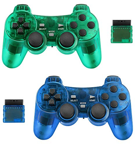 Achort 2er-Pack Wireless Controller für Sony PS2 Playstation 2.4G Gamepad Joystick Remote mit Dual Shock Vibration Sensitive Control Wirelless
