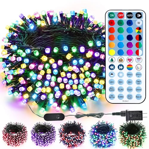 Brizled Color Changing RGB Christmas Lights, 66ft 200 LED Red White Blue String Lights Music Sync, 120+ Modes Remote Dimmable Outdoor Mini Tree Light Indoor Plugin for July 4th Xmas Halloween