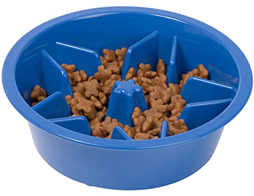 Leashboss Anti Schlingnapf Hund - Labyrinth für erhöhte Fütterungsstationen - Anti Schlingnapf Hund - Slow Feeder Hund für große, mittlere und kleine Rassen (1,5 Cup - 6-6,25 Zoll Feeder Löcher, Blau)