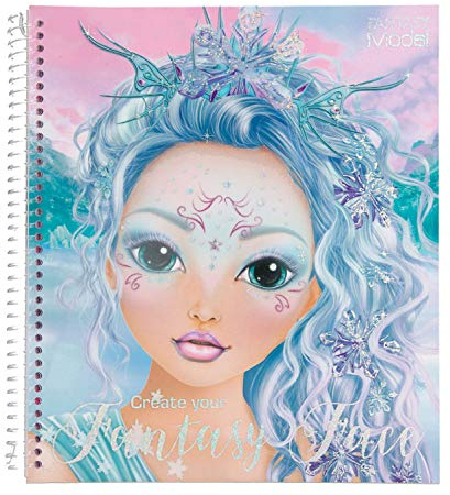 Depesche 11240 TOPModel Fantasy - Malbuch Create your Fantasy Face, Ausmal-Buch mit 40 Seiten, 3 Schablonen und 1 Bogen mit Stickern, ca. 24 x 21,8 x 1,8 cm groß