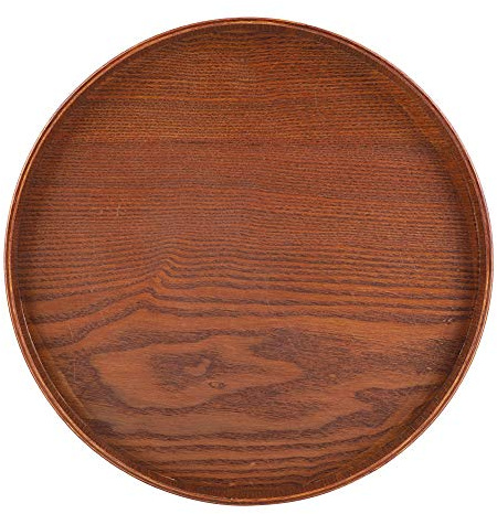 Plateau de Service Rond en Bois Naturel, Assiette à thé en Bois Brun antidérapant, Plats de Serveur de thé, Plateau de Boisson portatif pour Le Bureau à Domicile(30 * 30cm)