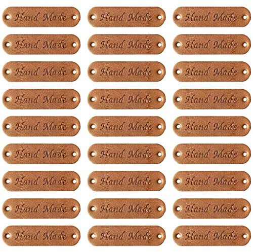 Juland 40 Stück Handmade Kunst Leder Labels Etiketten Tags PU Kleidung Tasche Näharbeit Deko DIY Kleideretiketten Rechteck Nähen Webetiketten Lederlabel Schilder Aufnäher Handarbeit - 1.1x4.5cm– A2