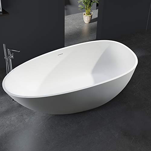 Freistehende Badewanne VELA STONE aus Mineralguss - 180 x 90 cm - Weiß - Zubehör optional, Standarmatur:Ohne Standarmatur, Siphon:Ohne Siphon
