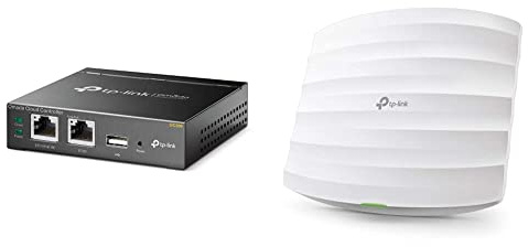 TP-Link EAP225 AC1350 WLAN Access Point (Dualband 1350 Mbit/s mit MU-MIMO)weiß & OC200 Omada Hybrid PoE Cloud Controller für EAP Serie, USB Port für automatisches Backup, Metallgehäuse, grau metallic