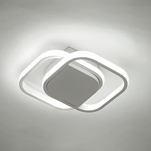 Lampadario LED Soffitto, 24W 2520LM Plafoniera Moderna Quadrata Bianca in Acrilico, per Soggiorno, Cucina, Bagno, Luce bianca fredda 6000K (28CM)