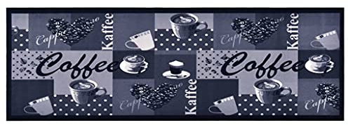 vidaXL Küchenteppich Waschbar rutschfest Küchenläufer Teppichläufer Läufer Teppich Flurteppich Küche Bodenmatte Fußmatte Kaffee Blau 60x180cm